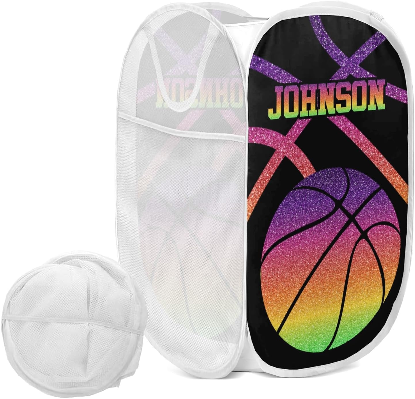 Sport Basketball Ombre Gradients Laundry Hamper, Foldable Pop-up Mesh Hamper Dirty Clothes Basket Collapsible for Storage With Durable Handles