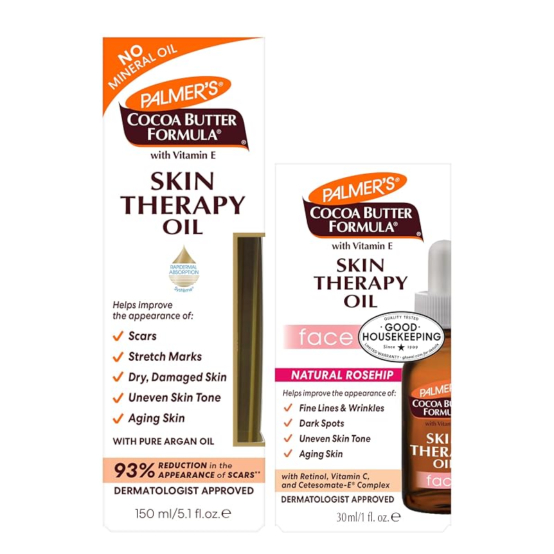 Palmer's Óleo Facial Skin Therapy e Óleo Corporal com Manteiga de Cacau, Vitamina E, Vitamina C e Retinol — Pacote com 2