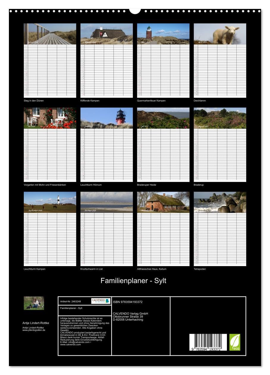 CALVENDO - Familienplaner - Sylt (hochwertiger Premium Wandkalender 2027 DIN A2 hoch), Kunstdruck in Hochglanz: Der Sylt-Kalender für die ganze Familie