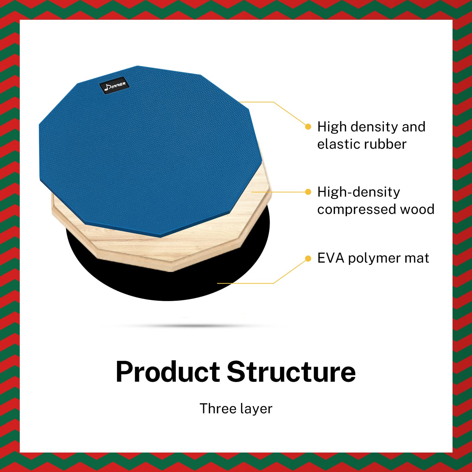 Donner Pad per Allenamento da 12 inch Drum Pad pratica con bacchette in acero Blu