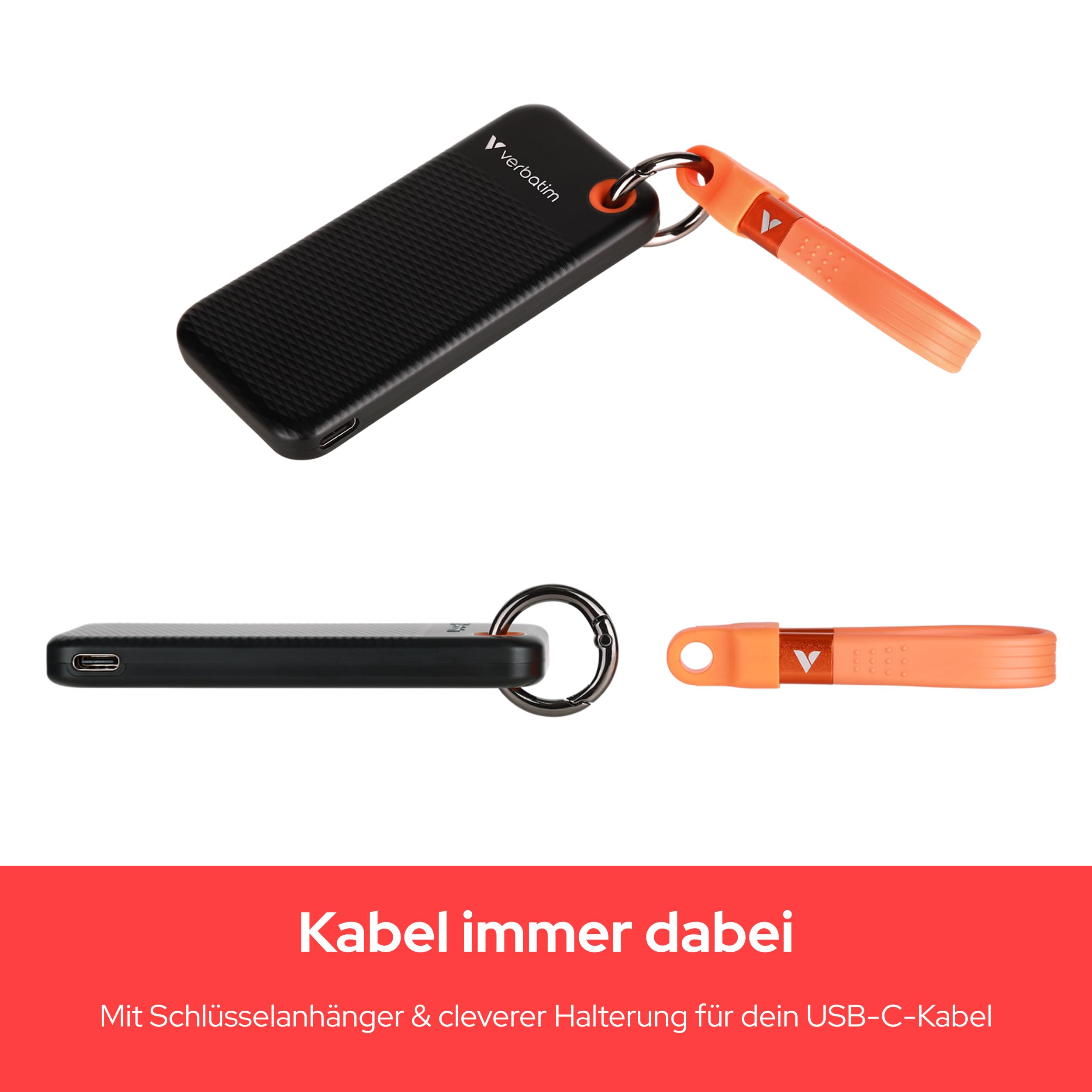 Verbatim Pocket SSD 2TB Externe SSD USB 3.2 Gen2 1000MB/s Schwarz Orange | Kompakt mit Schutzhülle, Bis zu 1000 MB/s Lesen & Schreiben, tragbare externe Festplatte für PC, Mac & Konsole