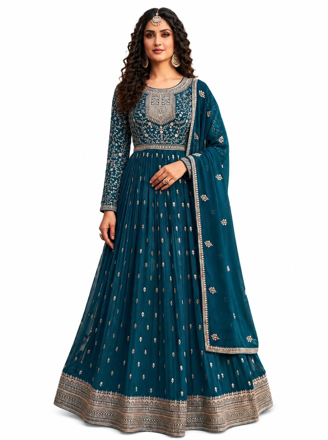 anarkali georgette and santoon straight suit for women | semi stitched gown for women 2023 | anarkali free size salwar suit | gown in Clothing & Accessories-image-16