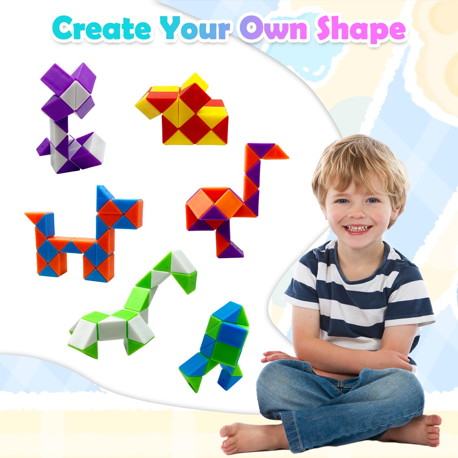 Yeefunjoy 12pcs Magic Snake Cube, 24 bloki Twist Puzzle Fidget zabawki dla dziecięcych toreb imprezowych wypełniaczy, gry puzzle 3D zabawki dla dzieci w wieku 5-12 lat Przyzwolenia partii