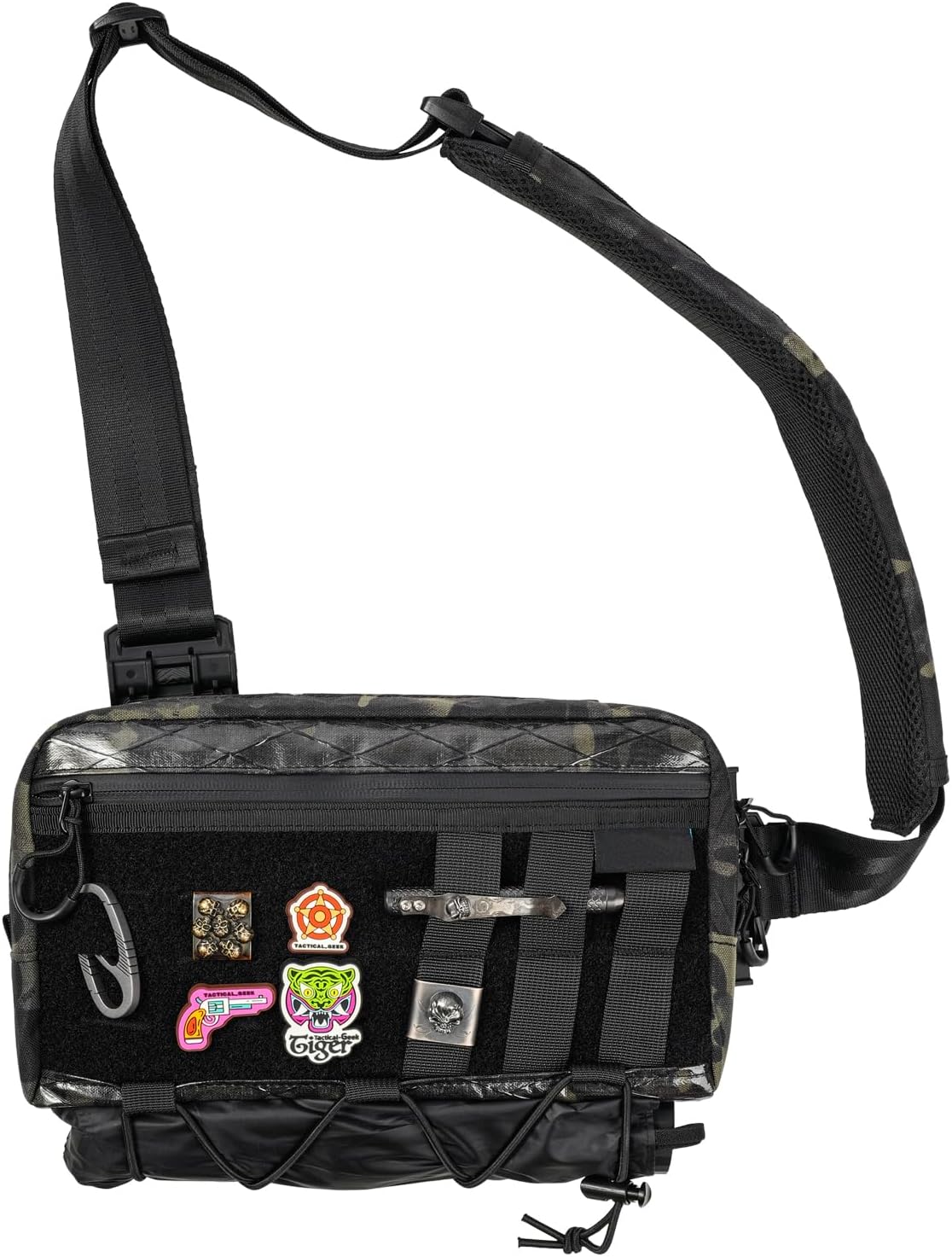 TACTICAL_GEEK Cache L3 Black Camo Crossbody Shoulder Bag, Men Multipurpose Sling Bag, Chest Backpack Casual Shoulder for Daily Carry