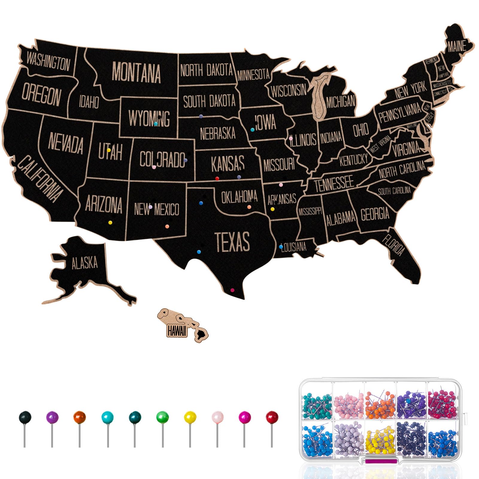 Humyoun 30" x 20" USA Wall Map with 500 Push Pins, US Map Pin Board US Travel Tracker Map Push Pin Map United States for Travelers Home Office Kitchen Wall Decor Gift