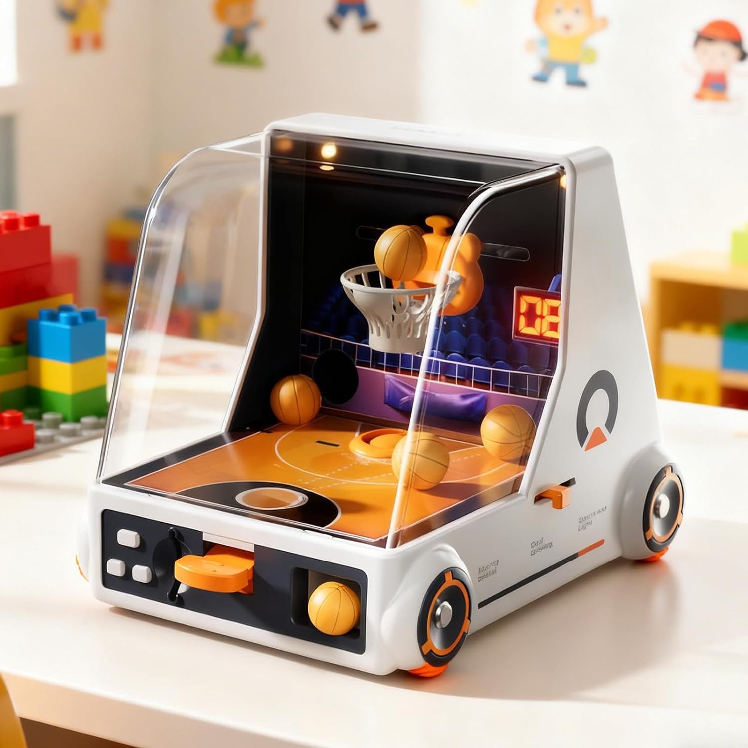 Tabletop Basketball - Mini Launching Hoop Game, Desktop Ball Toss Toy with Spring Shooter, Hand Eye Coordination Function, Ideal for Workplace Breaks