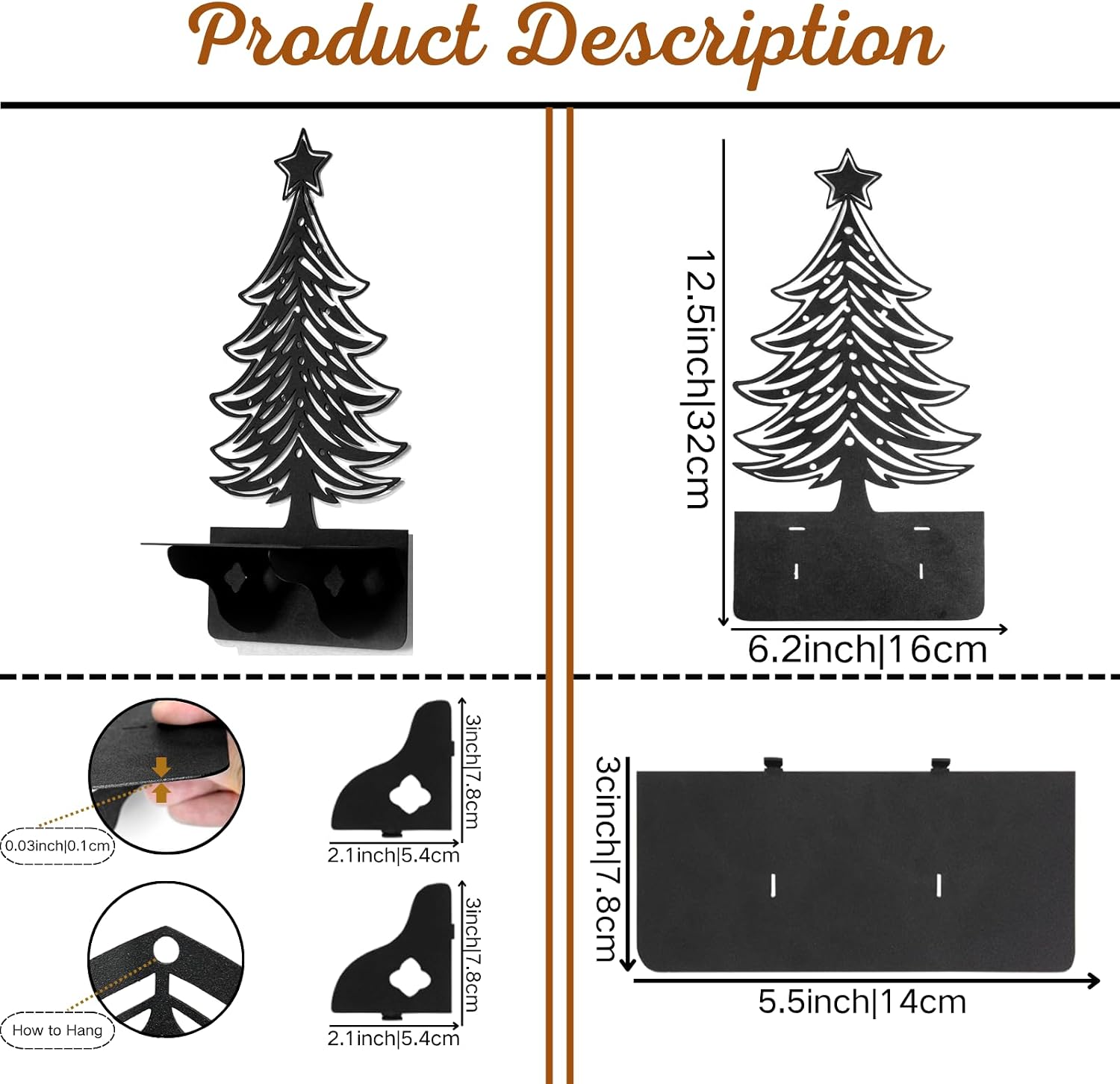 Pine Tree Metal Candle Holder, Metal Candle Holder, Black Candle Holders, Candle Stick Holders, Pine Tree Wall Decor for Living Room(Black 2, 6.2x 12.6inches, 2 pieces)