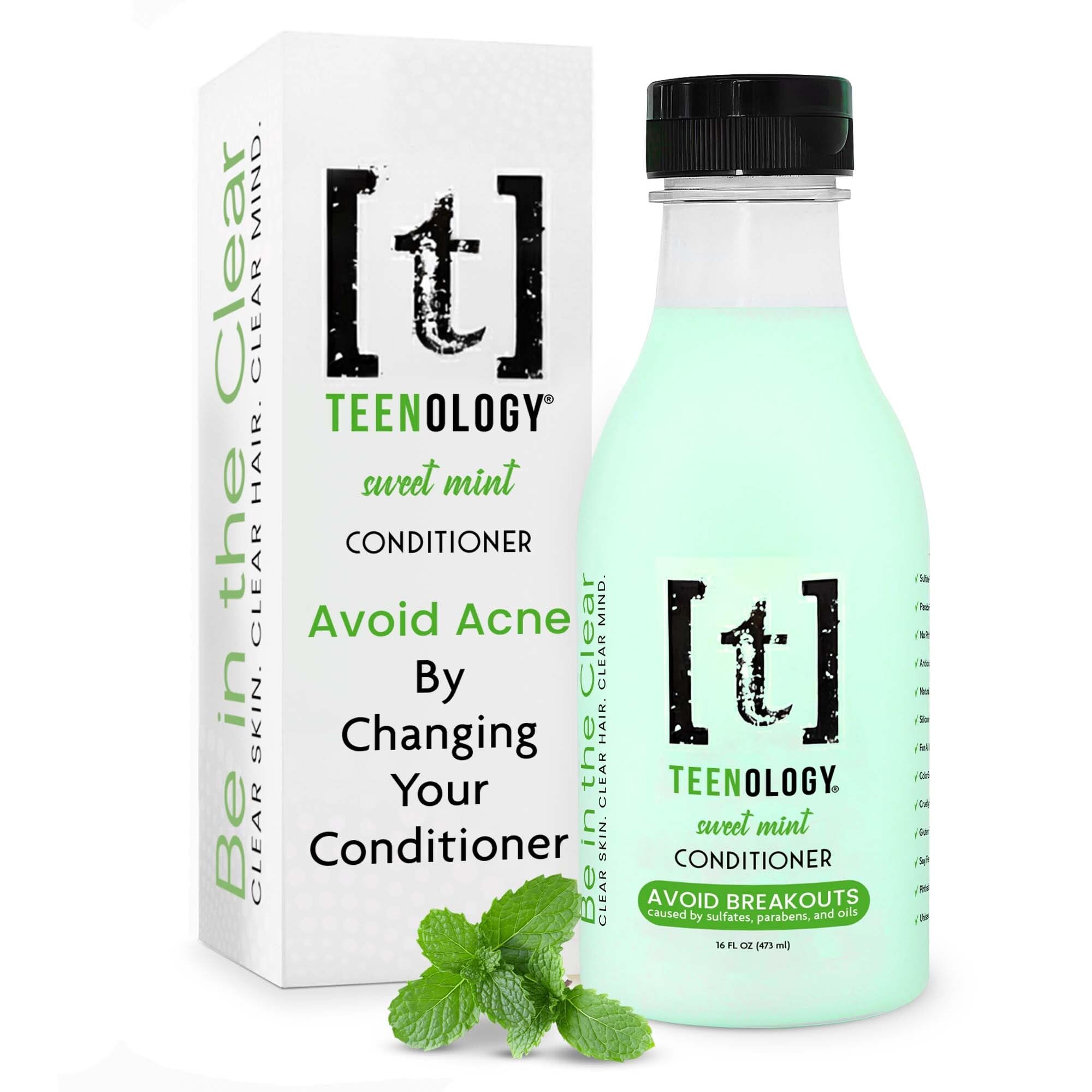 Teenology Teen Conditioner – Avoid Acne Breakouts, Non-Comedogenic, For Dry & Oily Scalps, Sulfate & Paraben Free, Natural Botanical Extracts, for Clear Skin & Healthy Hair, 16 oz – (Mint)