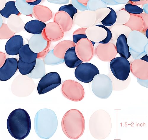 Miniatura 9 de Emivery Pétalos de rosa de seda, 300 pétalos de flores azul polvoriento, con bolsa de organza, pétalos de dispersión de flores para boda, pasillo,