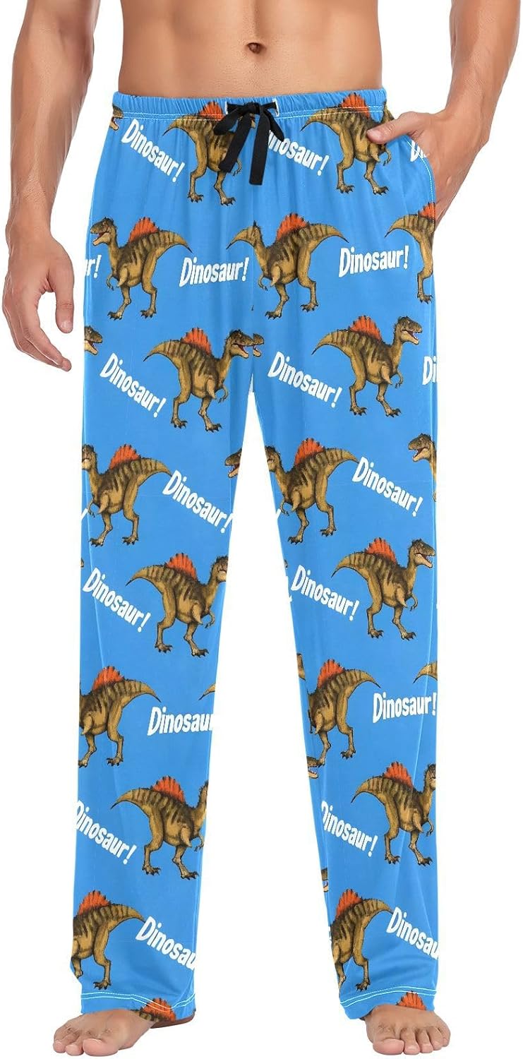 ALAZA Cool Dinosaur Dino Blue Men's Pajama Pants Men Cotton Pajama Bottoms with Pockets, S