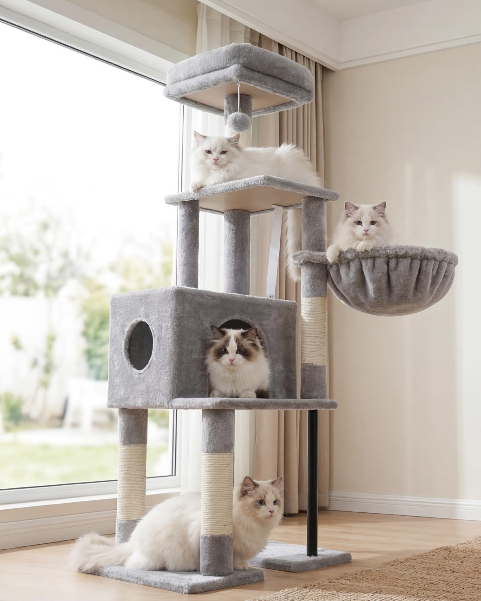 Heybly Cat Tree with Toy, 49.2 inch Cat Tower for Indoor Cats HCT200SW-1