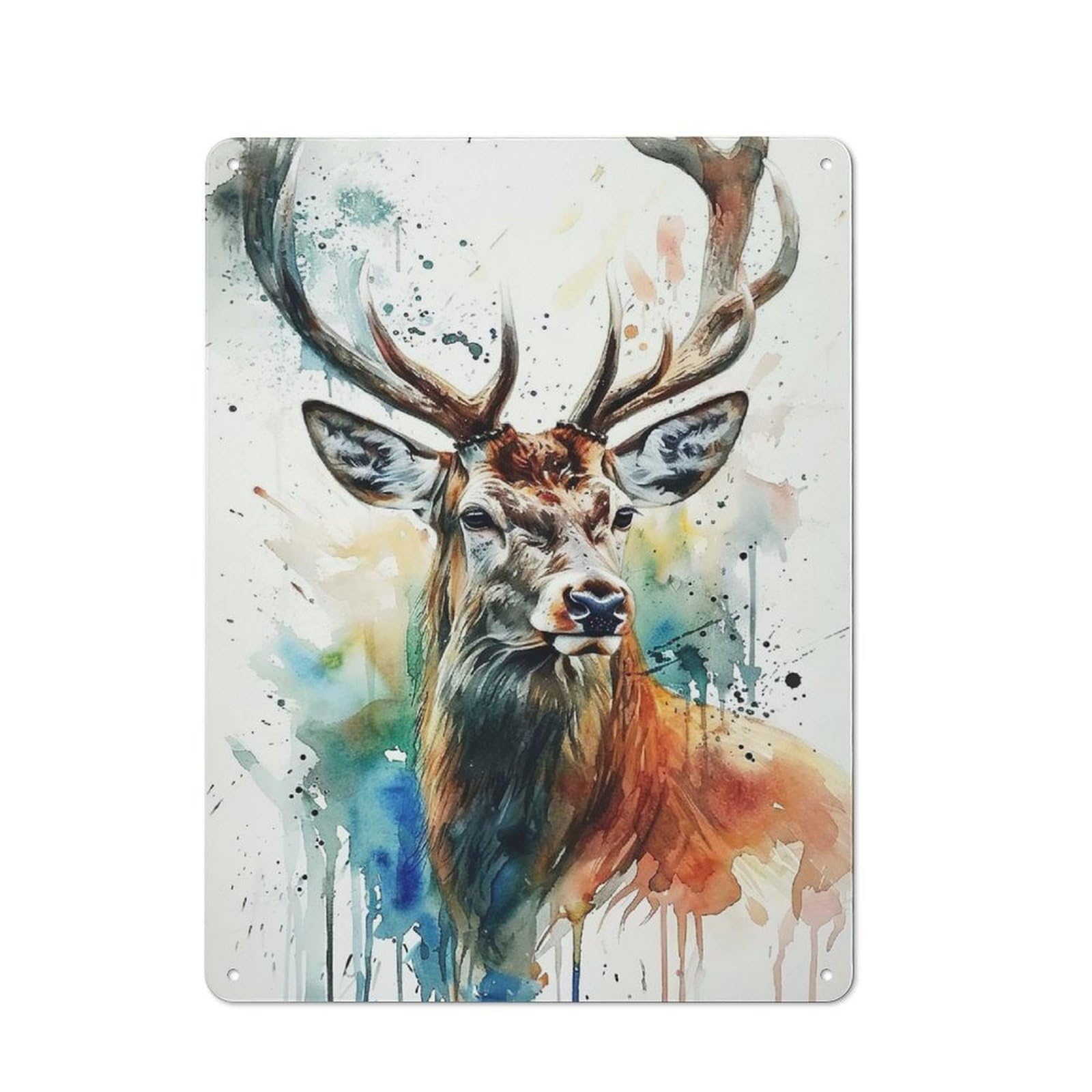 Vintage Tin Sign 40x30cm Featuring Deer Watercolor Animals for Bar Or Restaurant, A Decorative Christmas Gift for Bar Decor Enthusiasts