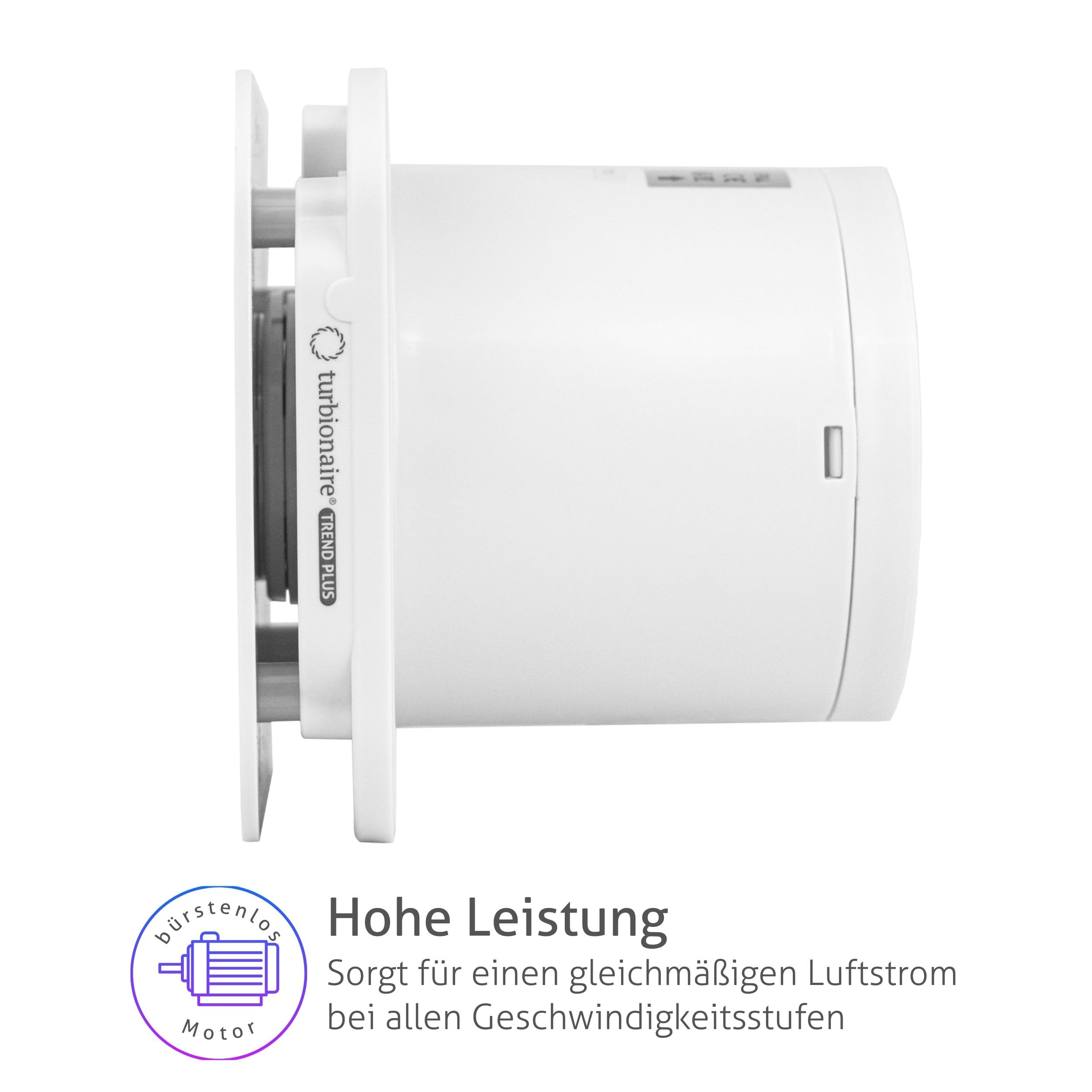 Turbionaire Trend Plus 100 WM 100 mm Leise Badlüfter, Fernbedienung, Multifunktion, 7 Geschwindigkeiten + Boost, 22dB, Rückstauklappe, Timer, Energiesparend 5,7 W, 3 Jahre Garantie