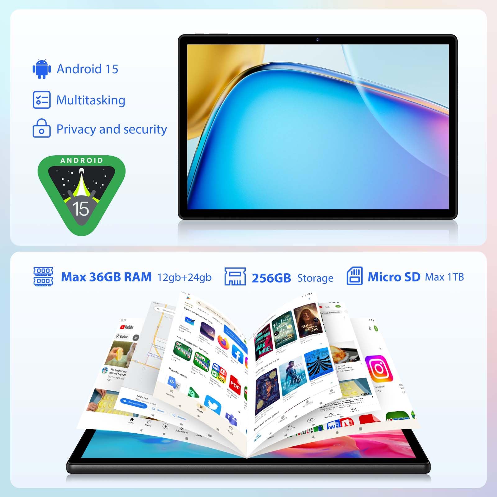 PIXGOOD 2.5K Android 15 Tablet 14 pollici, 4G Lte Double SIM/5G WiFi, 2240 x 1400, 11580mAh, 36GB RAM+256GB ROM, 4 altoparlanti, Octa-Core, 13MP+8MP, Tablet in offerta con Custodia/GPS (argenteo)