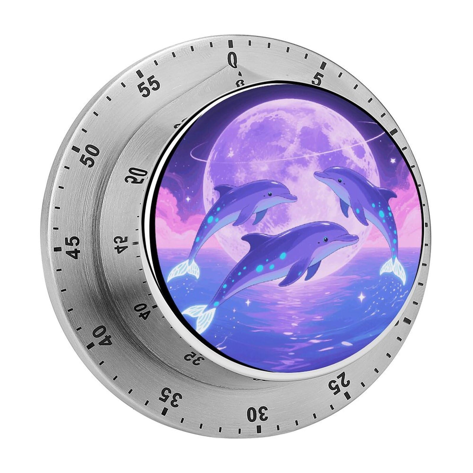 Dolphin Moon Timers Kitchen Chef Cooking Timers Portable Countdown Alarm Loud Countdown Clock Waterproof Stainless Steel Timer Compact 60-Minute Mechanical Timer Daily Use