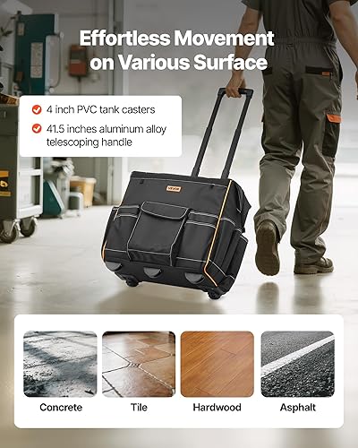 Miniatura 4 de VEVOR Bolsa de herramientas con ruedas de 18 pulgadas, capacidad de carga de 110 libras, bolsa de herramientas con rodillo resistente con mango