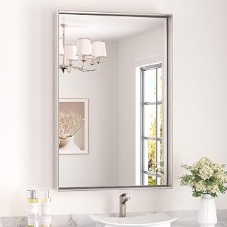 Keonjinn 24x36 Inch Nickel Bathroom Mirror for Over Sink, Rectangular