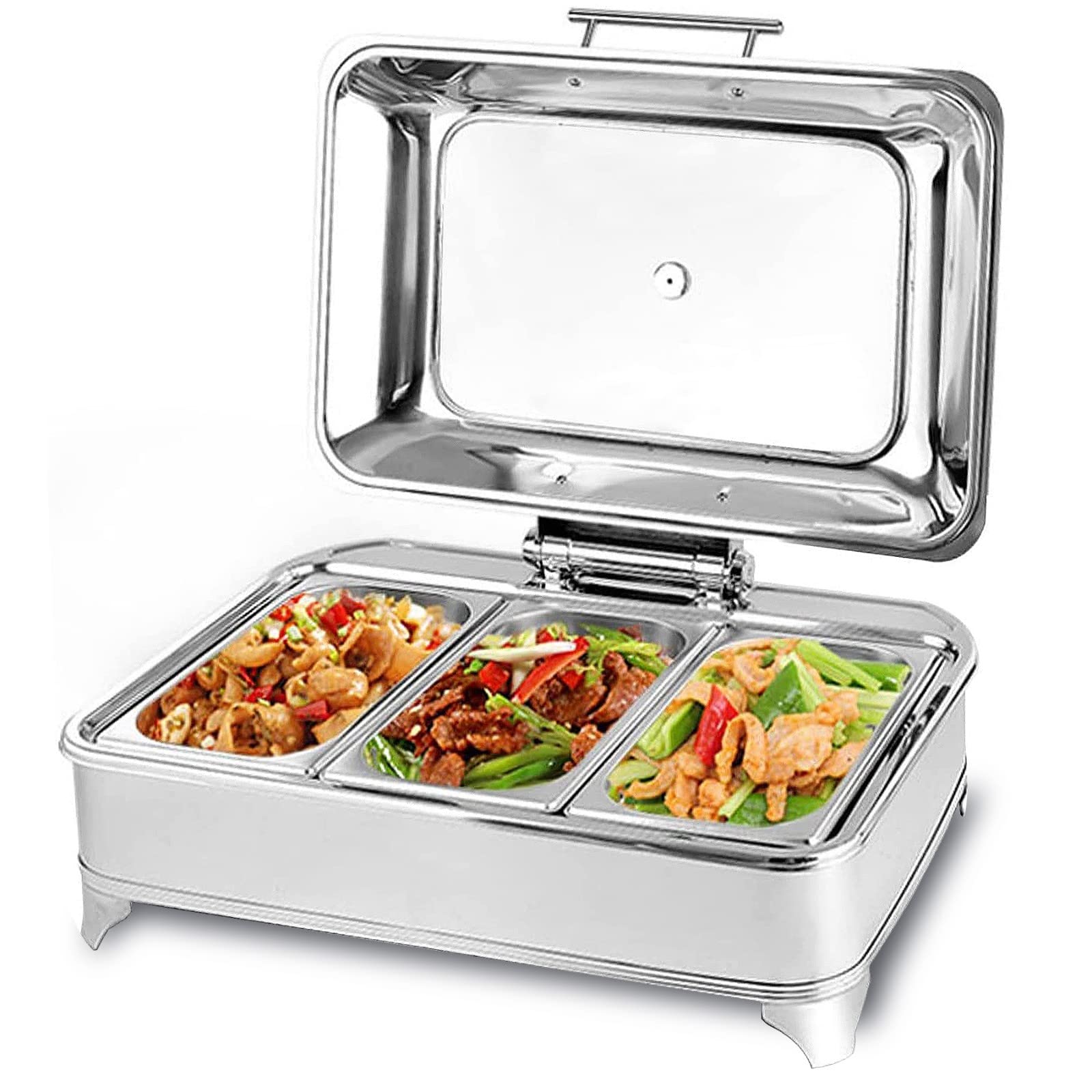 Chafing Dish Electrico 9L Calentador de Buffet Acero Inoxidable, Calentador de Comida Comercial con Tapa Visible para Hotel, Fiesta y Cocina, Temperatura Regulable