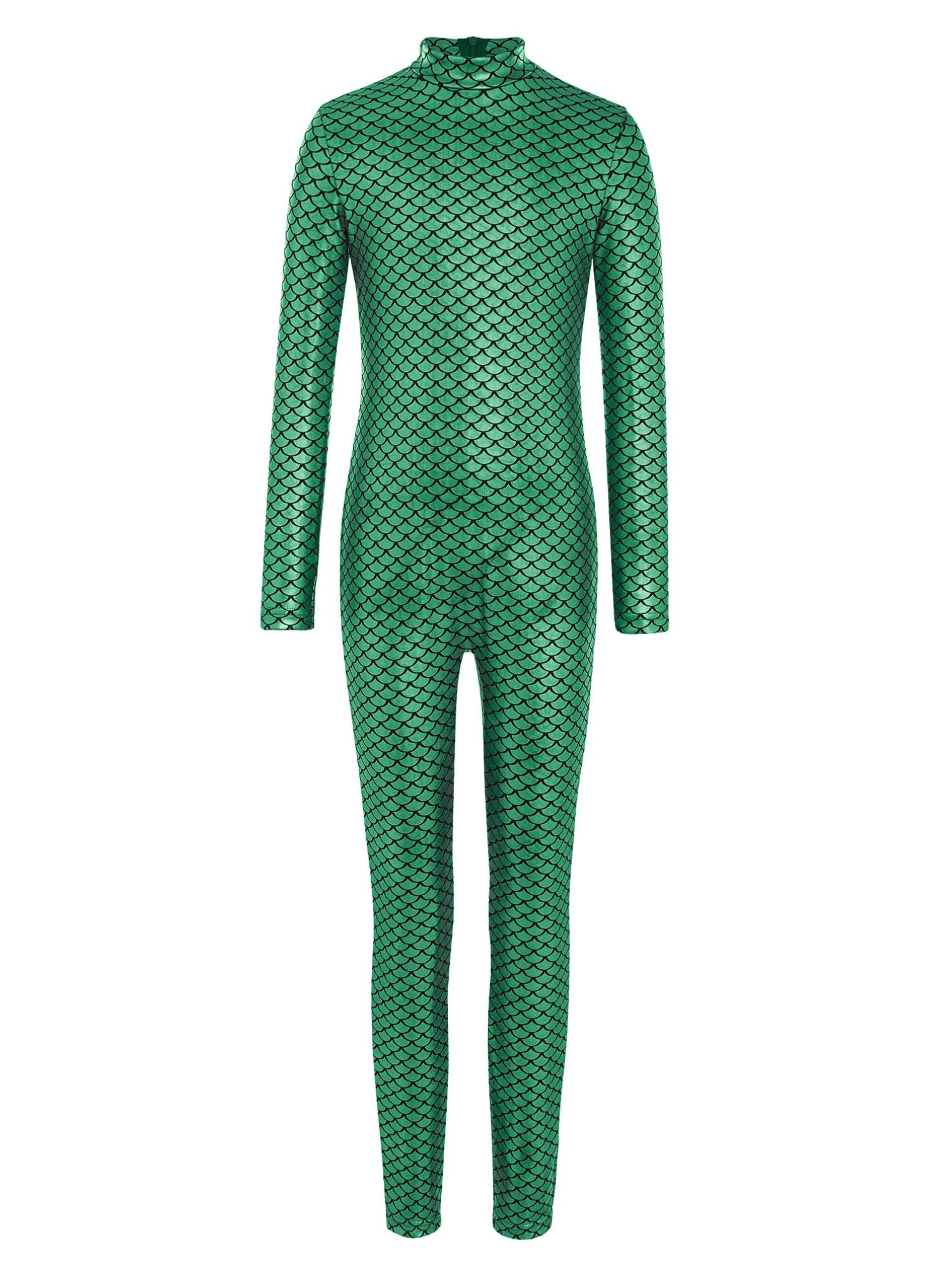 Agoky Mono Metálico para Niñas Body Cuello Alto Mangas Largas con Estampado Escamas De Pescado Mono De Gimnasia Deportivo