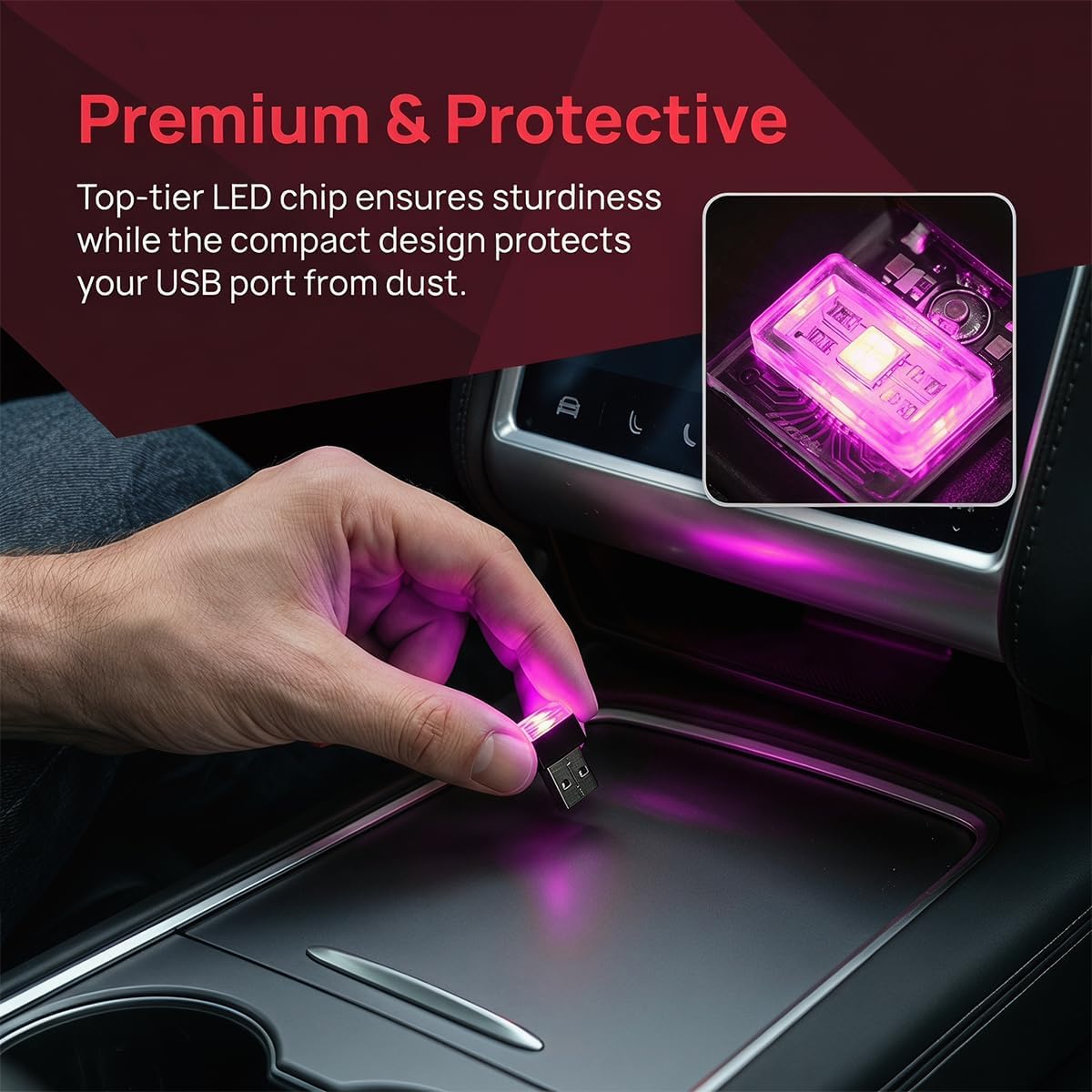 4PCS USB LED Car Interior Atmosphere Lamp, Portable Mini, Purple