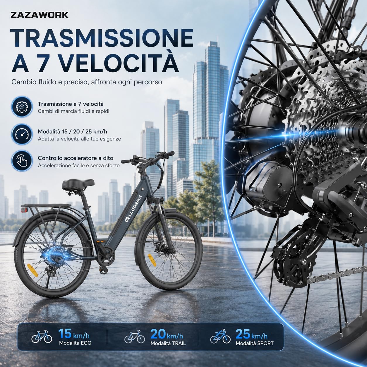 Bici Elettrica City 27.5"E-bike in ，con Batteria 36V15Ah e Autonomia 85km - Bicicletta a Pedalata Assistita Uomo Donna con Cambio 7 Velocità e Ammortizzatore per Urbana