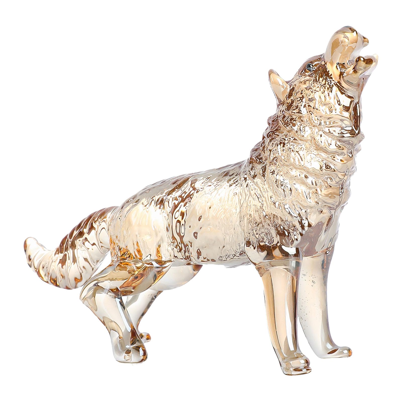 KAQNTUD Elegant Crystal Glass Wolf Figurine Howling Wolf Statue with Elaborate for Home Presentation Mouth-Blown Glass Sculpture
