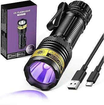 UV Flashlight Black Light USB Rechargeable 395nm Blacklight Mini, Wood's Lamp Portable Handheld Powerful LED Ultraviolet Lights Flashlights, for Resin Curing, Uranium Glass, Pet Dog Urine Detection