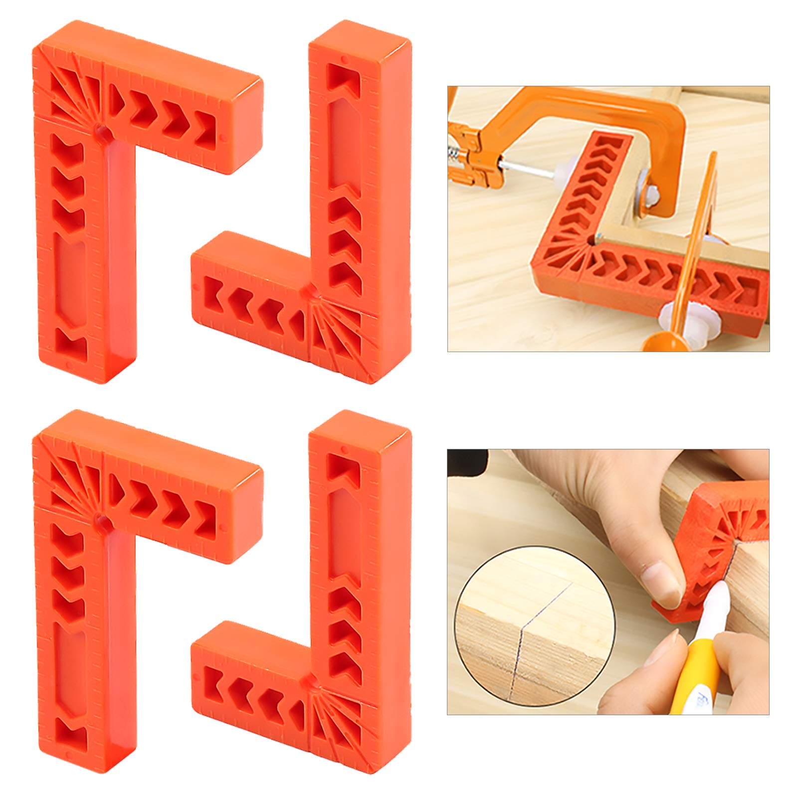Glarks 4Pcs 3"/80mm 90 Degree Positioning Squares, Right Angle Corner Clamps for Woodworking, Picture Frames, Boxes, Cabinets or Drawers, L-type Right Angle Ruler, Carpenter Tool (3''/80mm)