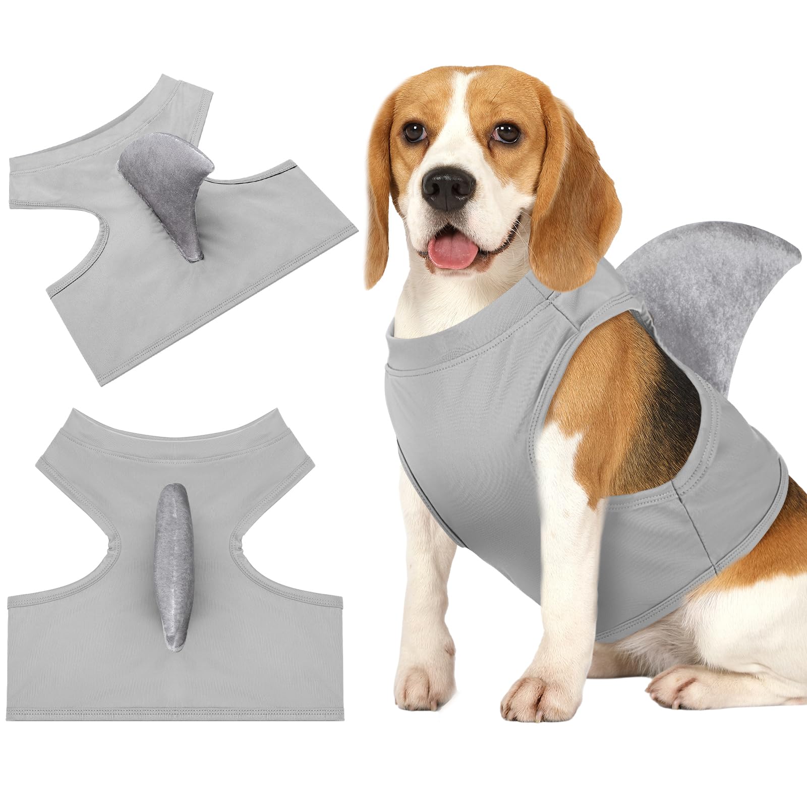 Clysee 2 Pcs Halloween Dog Shark Costumes Fish Fin Dog Costume for Dogs Puppy Cosplay Birthday Party Outfit (X-Large)