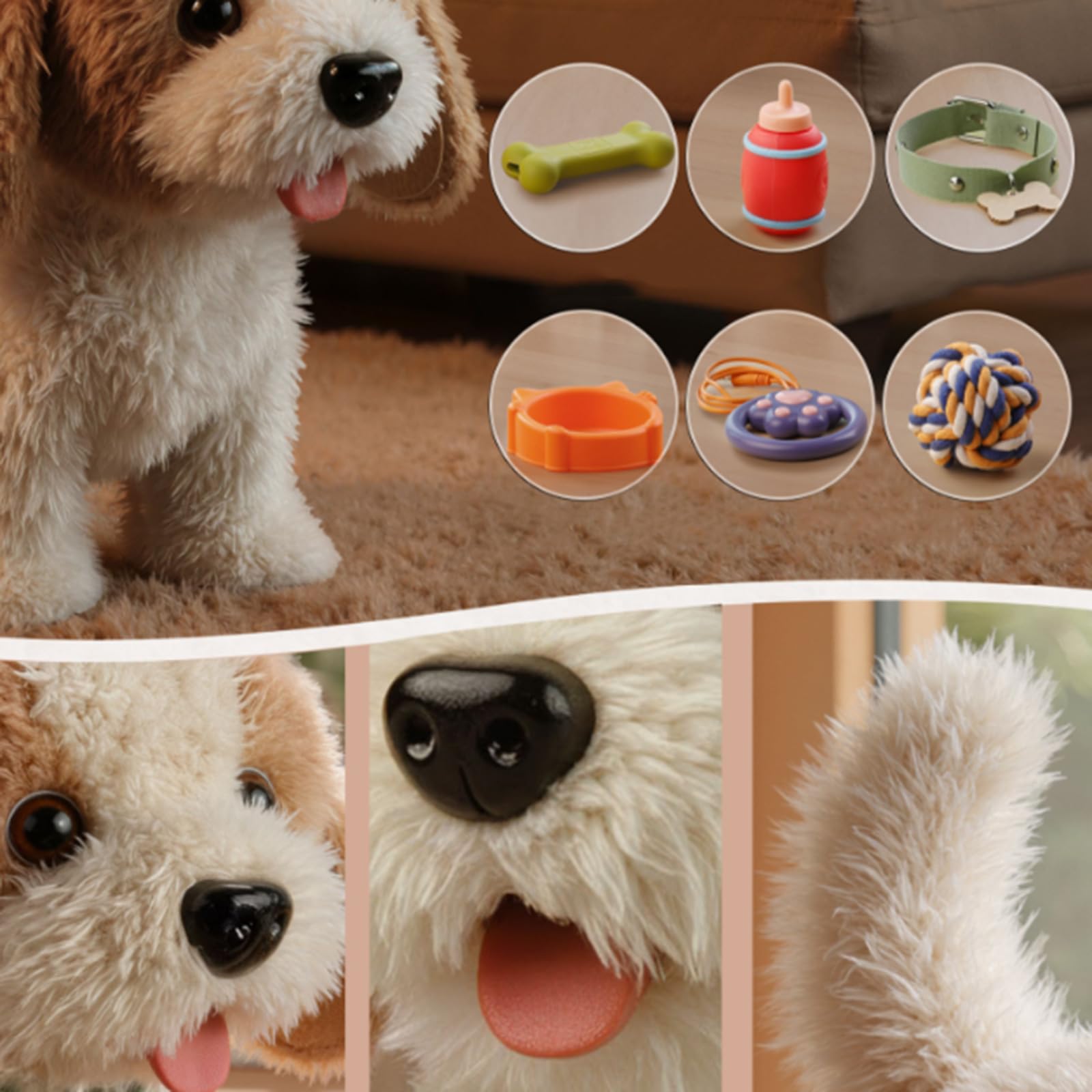 Cane giocattolo elettrico realistico che canta con suoni che simula comportamenti come camminare, telecomando, accessori inclusi