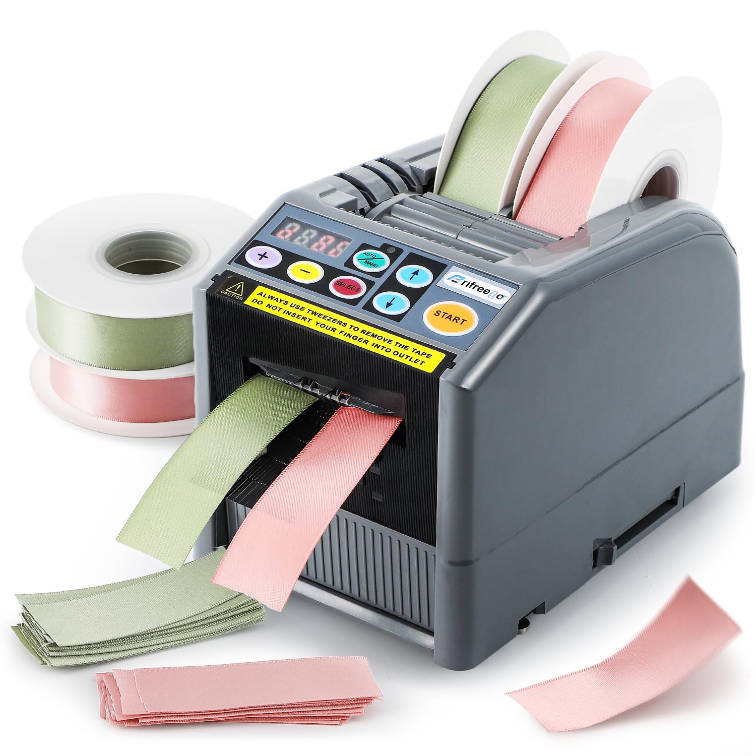 Automatic Ribbon Dispenser, Electric Ribbon/Tape Cutting Machine, for 6-60mm Width, Max 999mm Length Available, Automatic Silicone Wheel Tape Dispenser