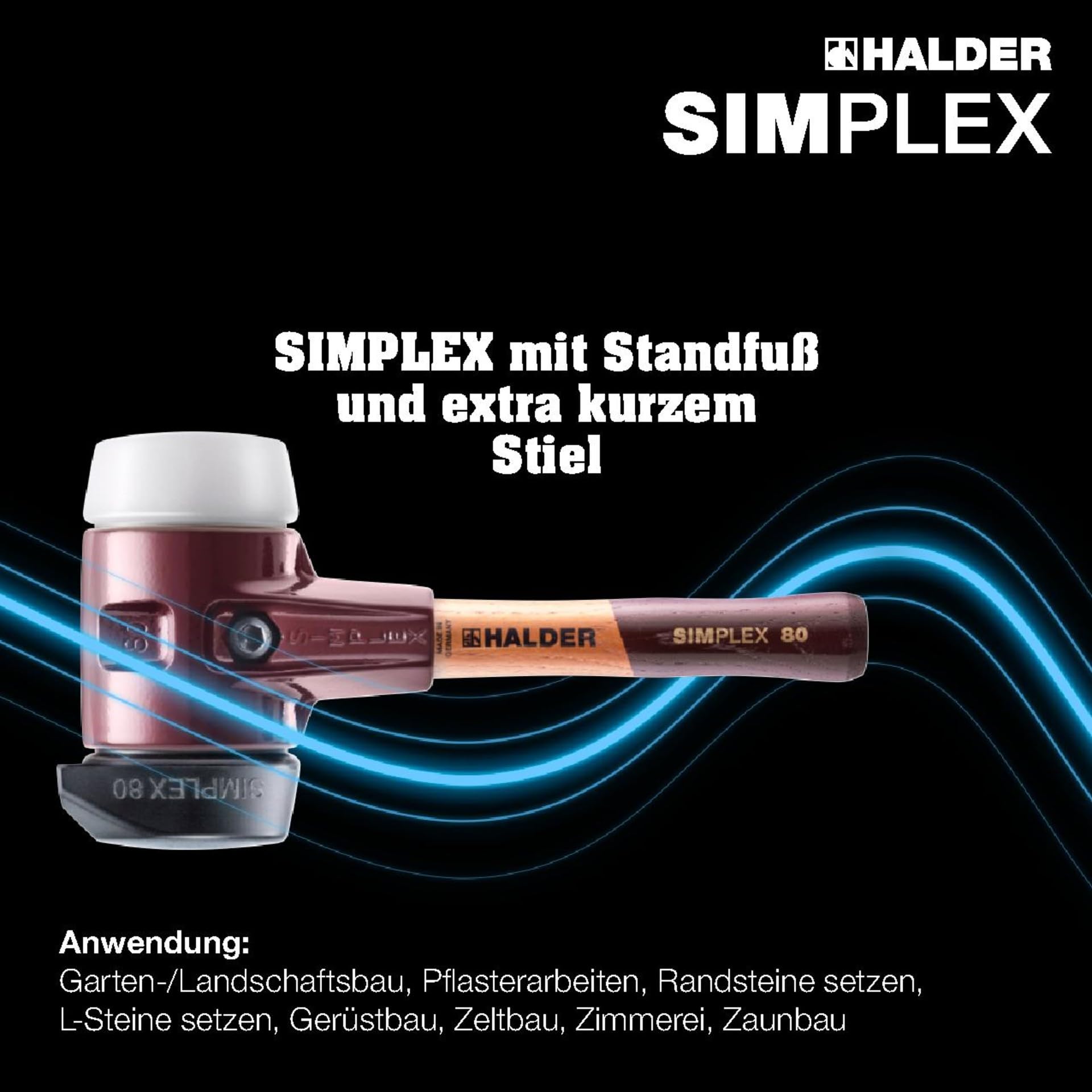 Simplex - Schonhammer, Gummikomposition, mit Standfuß/Superplastik; mit Tempergussgehäuse und hochwertigem extra kurzen Holzstiel | D=60 mm/Stielausführung=extra kurz | 3027.262