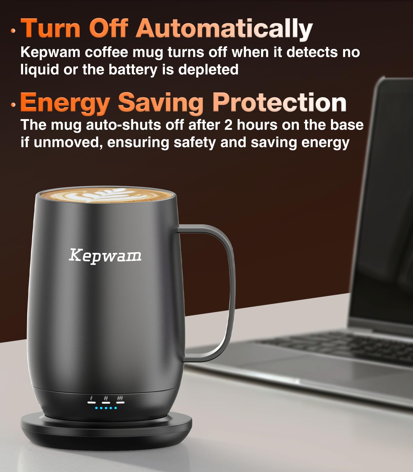 Kepwam Taza de café con calefacción T2-Plus, taza de café con calefacción de gran capacidad, capacidad líder, hasta 8 horas de batería y caliente hasta 65.0 °C, taza de café inteligente para mujeres y