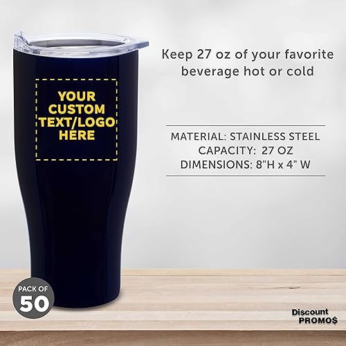 Miniatura 51 de Tazas de viaje personalizadas de acero inoxidable de 27 onzas, juego de 10, paquete personalizado a granel, perfectas para café, refrescos, otras