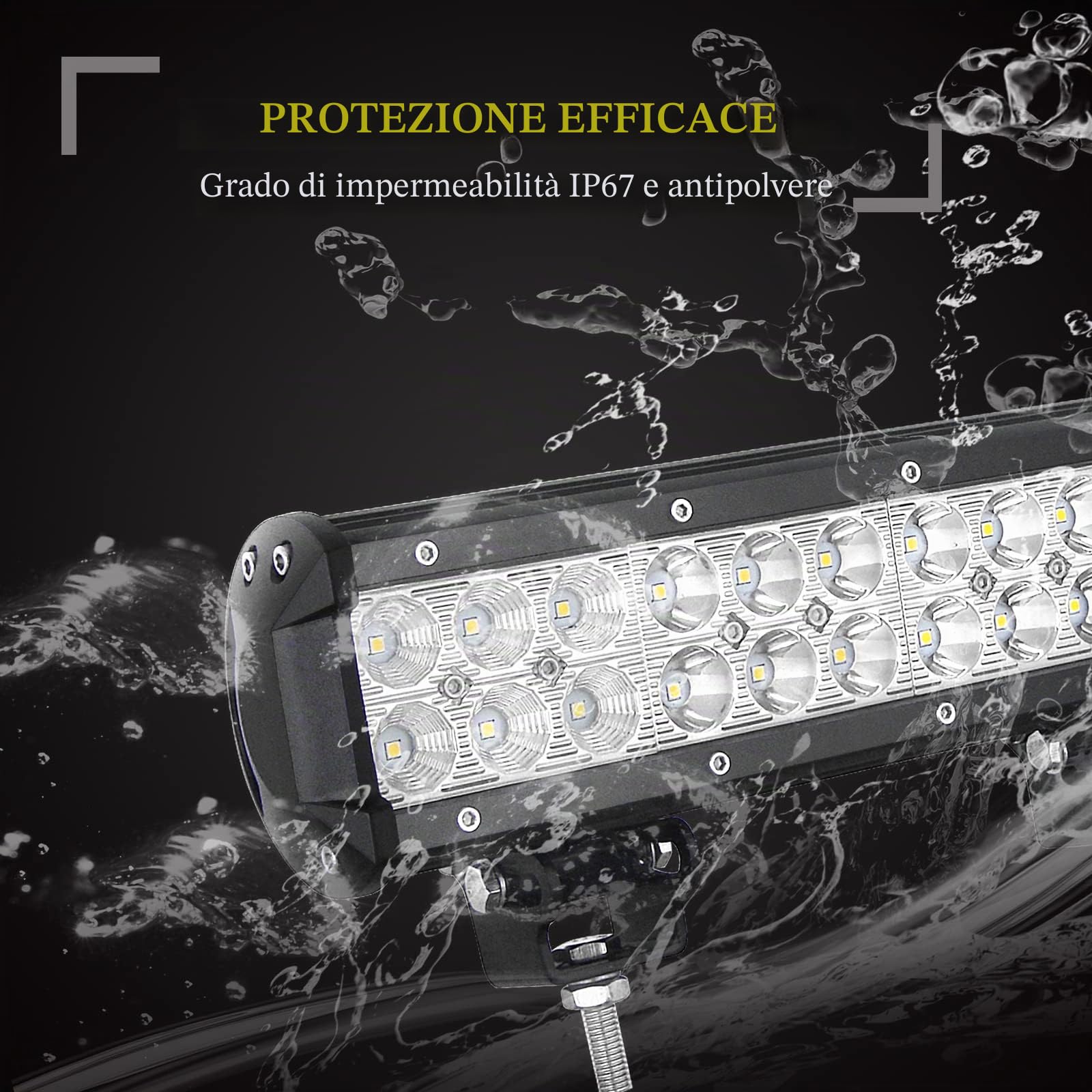 RIGIDON Barra LED Fuoristrada 59cm 144W con Piastra di Supporto y Cablaggio | 23 Pollici Staffa Targa Bull Bar Paraurti Anteriore per Auto Offroad Camion SUV UTE 4x4 Veicoli, 6000K Faretti Fendinebbia