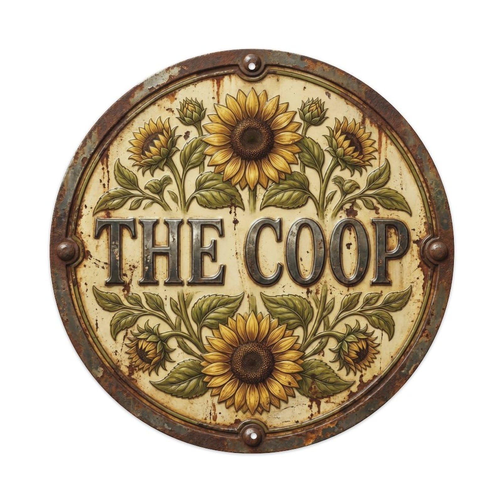 Coop Sunflower Botanical Floral Farmhouse Label Metal Tin Sign