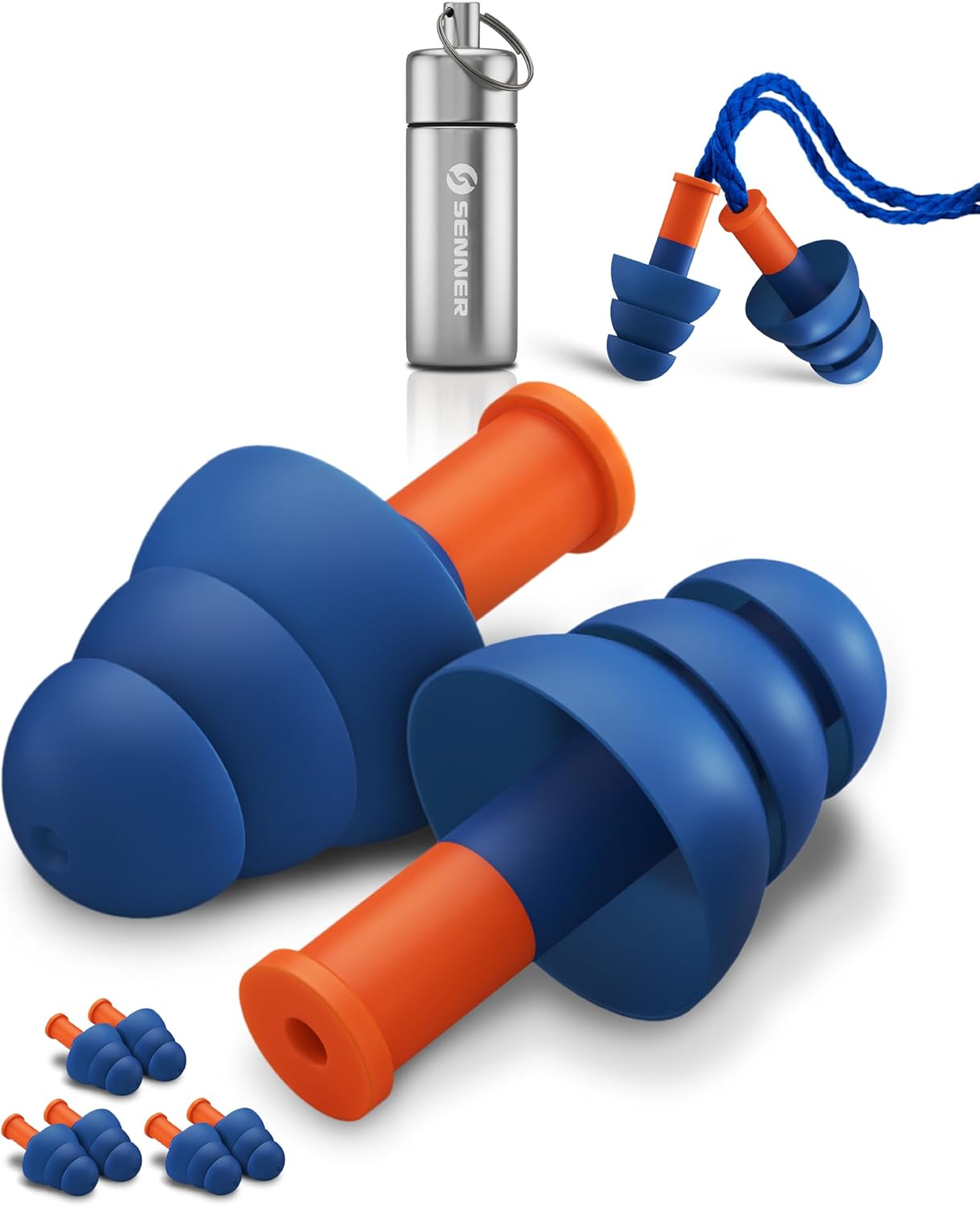 Senner ® WorkPro Strong | zertifizierter Gehörschutz für Arbeit &amp; Freizeit | sehr hoher Lärmschutz dank SNR 34 dB | 4 Paar Ohrstöpsel | inkl. Nylonschnur &amp; Alubehälter zur Aufbewahrung
