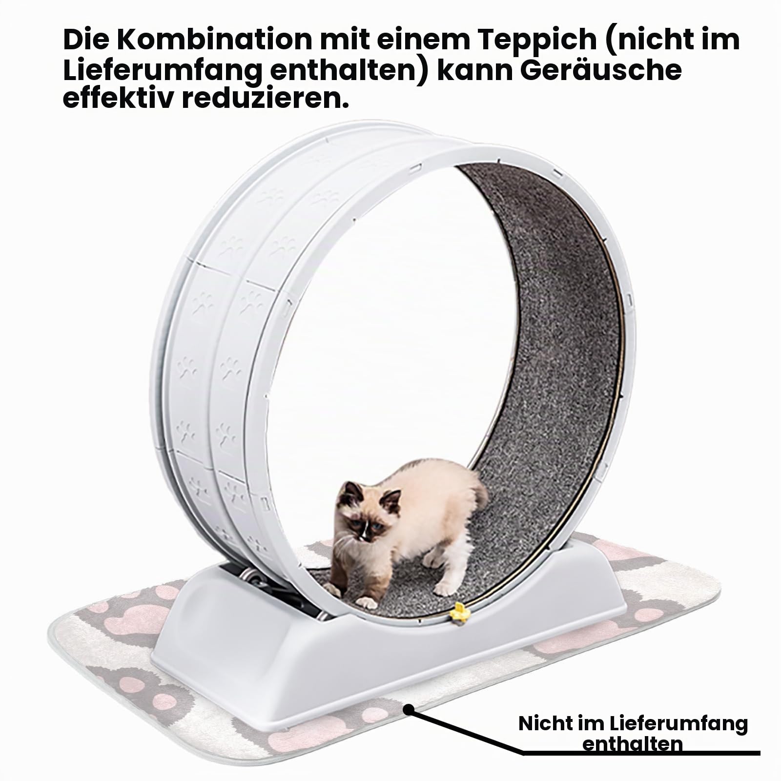 Laufrad für Katzen, Laufband, Ultraleises Sicherheits-Trainingsspielzeug für Katzen mit Verriegelungsmechanismus, Abnehmbarer Laufbahn mit Teppich zum Laufen & Kratzen (Grau)