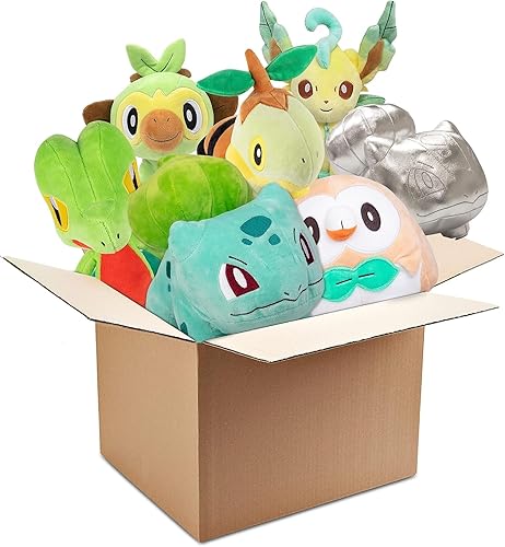Pokemon Grass Type 8" Plush Mystery Blind Box, 3-Pack - Receive 3 Assorted Grass Type Pokemon Characters Plus Rare Collectible Silver Pokemon -