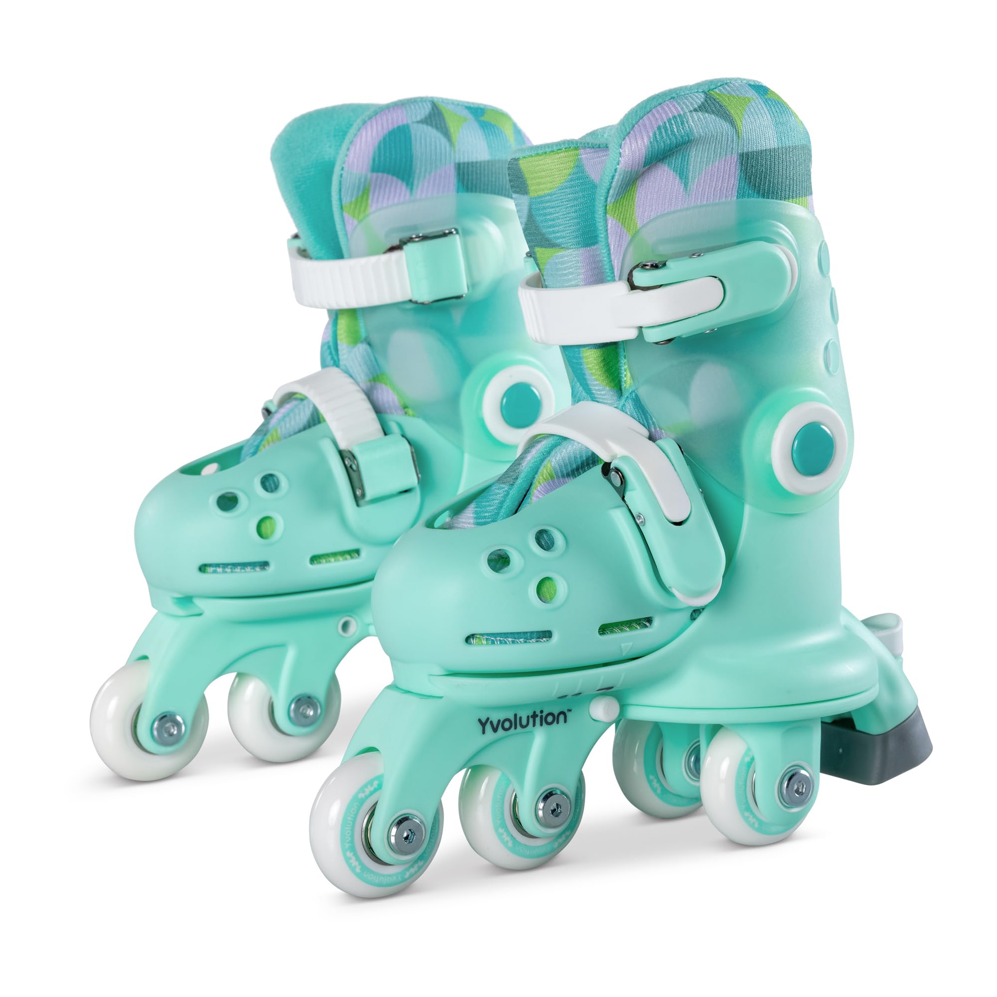 Yvolution Twista Skates Teal – 2-in-1 Learner to Inline Skates for Kids | Converts with Button, No Tools Needed, Adjustable Size 7–11J, Soft Curved Design (YC01T4)