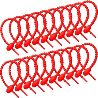 Boao 20 Pcs Silicone Zip Ties Bag Clip, Cable Straps, 8 Inch Reusable Rubber Twist Straps, All-purpose Ties, Silicone Cord, Household Snake Holder for Seal Plastic Bags Wires and Cables(Red)