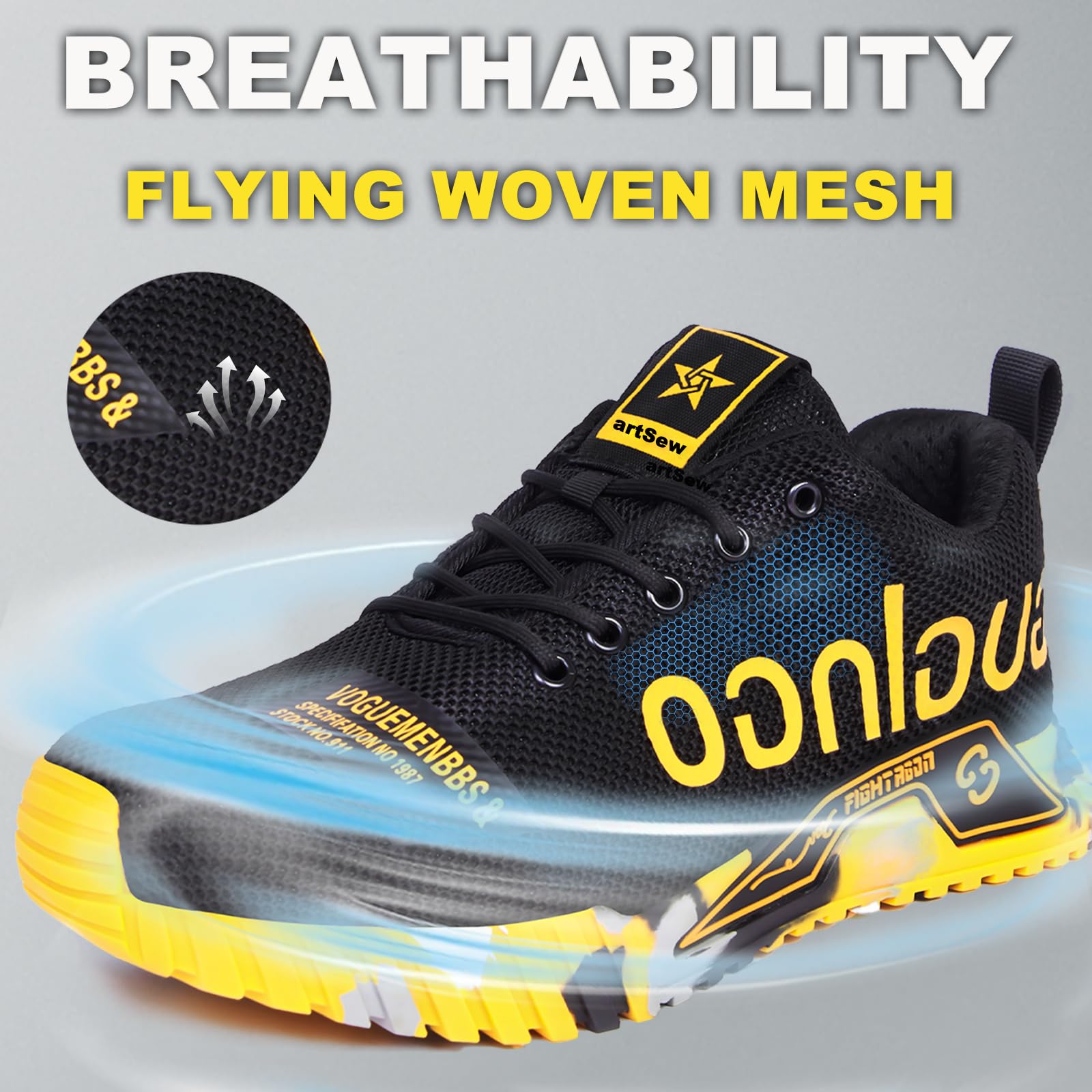 Zapatos de Seguridad con Puntera de Acero Ligero Transpirable para Hombre y Mujer, Zapatillas de Trabajo Comodo, Calzado Protector Antideslizante para Construcción y Fábricas