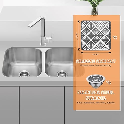 Miniatura 7 de DIRECTUNIT Equal - Fregadero de cocina de acero inoxidable de calibre 18 con alfombrilla protectora de silicona, 32.25 x 18.5 x 9 pulgadas