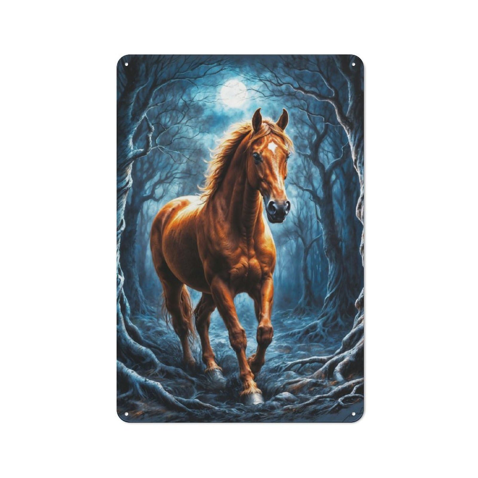 Majestic Horse in Jungle Metal Wall Art Sign 30x20cm, Retro Vintage Wall Decor for Kitchen, Hallway, Bar Or Small Cafe