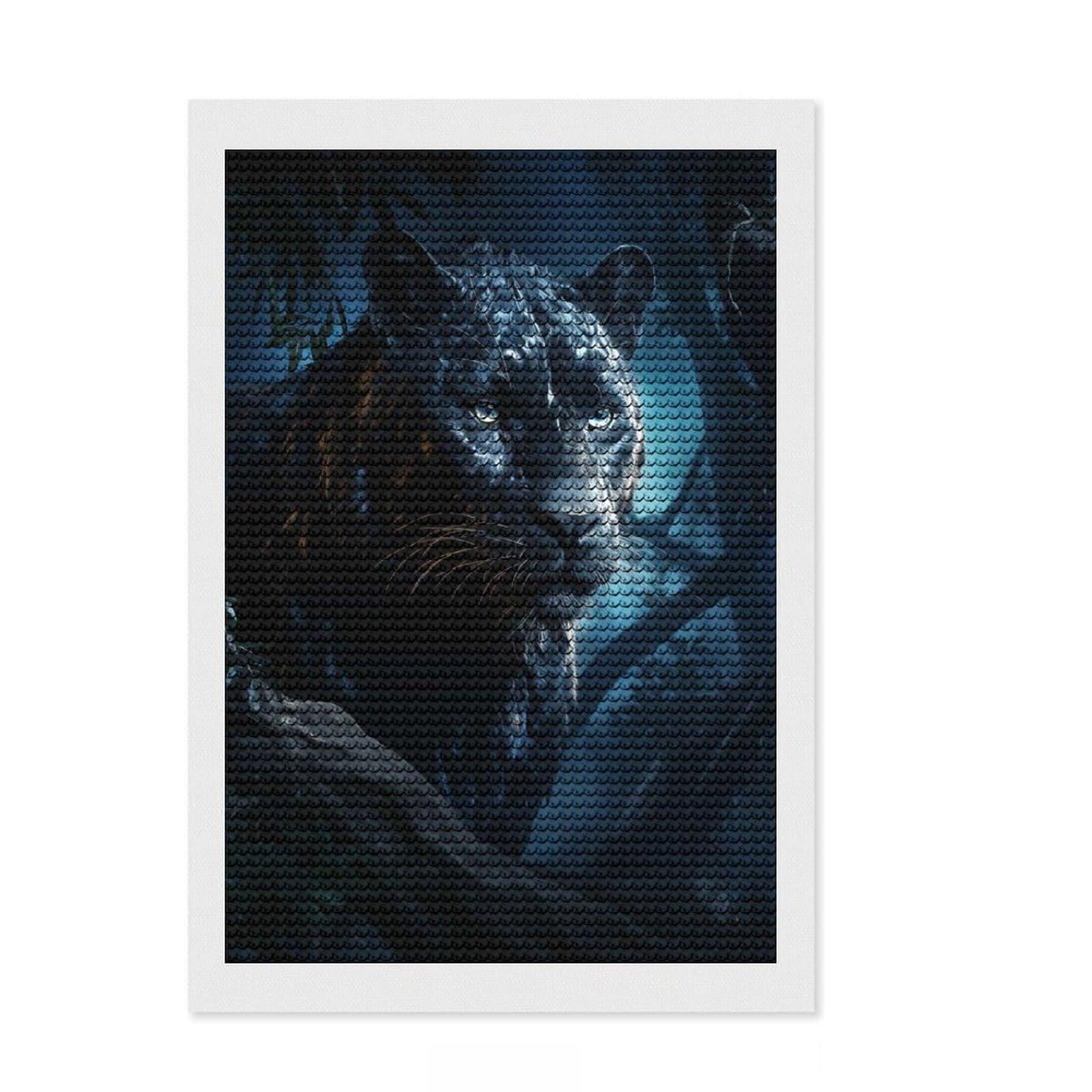 Junmoney Panther at Night Full Drill Diamond Painting Kit 8"x12", for Adults, Boho Decor, with Tool Kit, Artistic Hobby, Aesthetic Room Decor