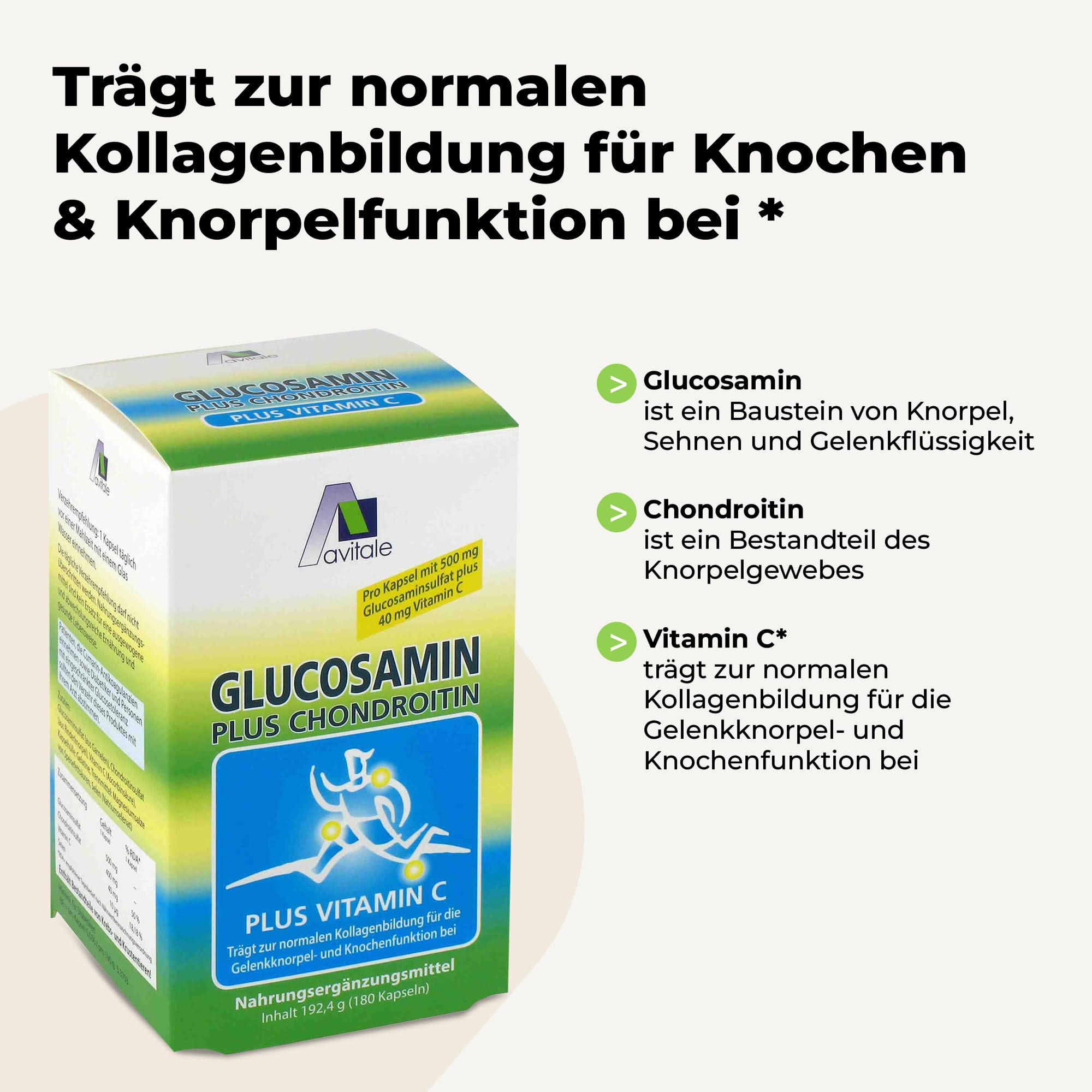 Avitale Glucosamin 500 mg Chondroitin 400 mg Kapseln, 180 Stück, 1er Pack (1 x 192,4 g)