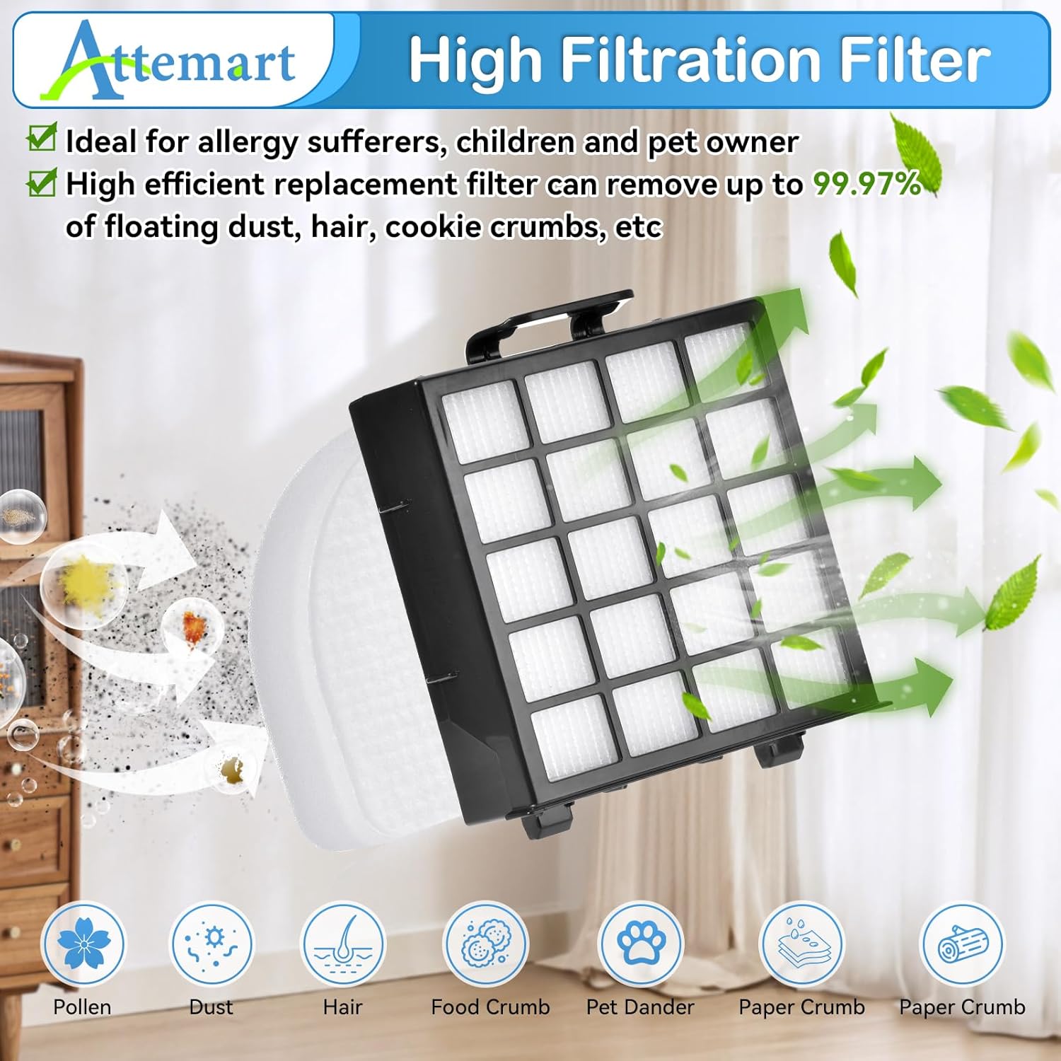 AZ4002 Roller Brush Filter Replacement Part for Shark Powerdetect Upright Vacuum AZ4000 AZ4000C AZ4002W, 1 Brush Roll+2 HEPA 4 Foam Felt Filters, Compare to part XHFAZ4000&XFFKAZ4000, 8 Pack