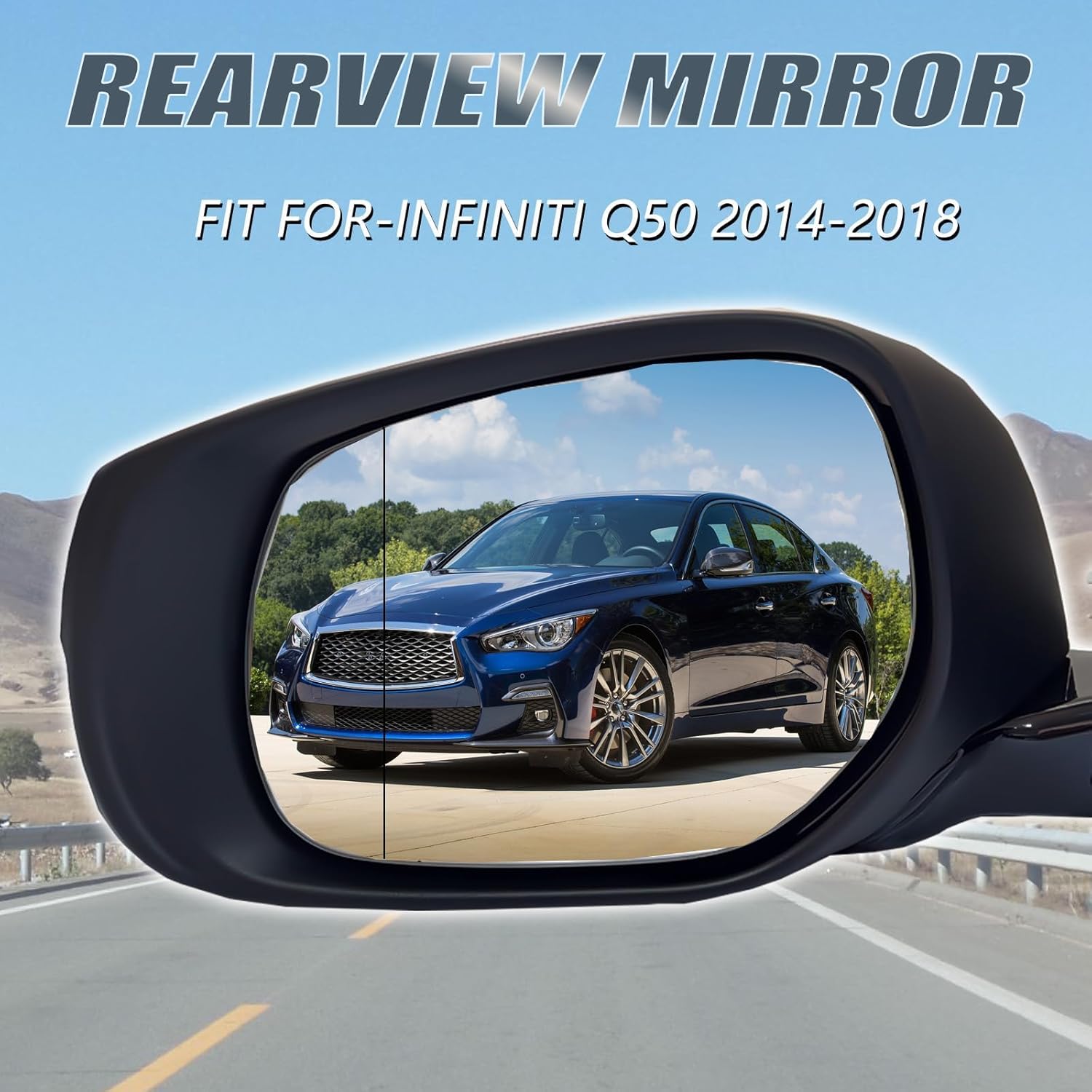 Driver Side Mirror Assembly Compatible with 2014-2021 Infiniti Q50 Heated Turn Signal Power Glass Manual Folding Indicator 7 Pins Replace IN1321129 963014HB0A