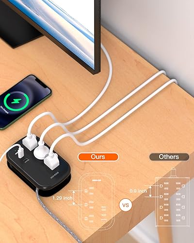 Miniatura 7 de BESHON - Tira de alimentación de viaje USB C, cable de extensión ultra plano, tira de alimentación de enchufe plano, 3 salidas con 3 puertos USB (2
