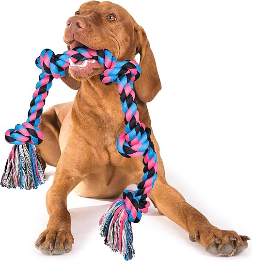 Toys for Aggressive Chewers - 5 Knot Tough Rope Chew Toys for Large Dogs, Indestructible Cotton Rope for Medium Breed Dog Tug of War Dog Toy Teeth Cleaning